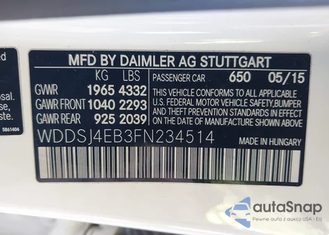 2015 Mercedes-Benz Cla 250 from USA, damaged, VIN WDDSJ4EB3FN234514